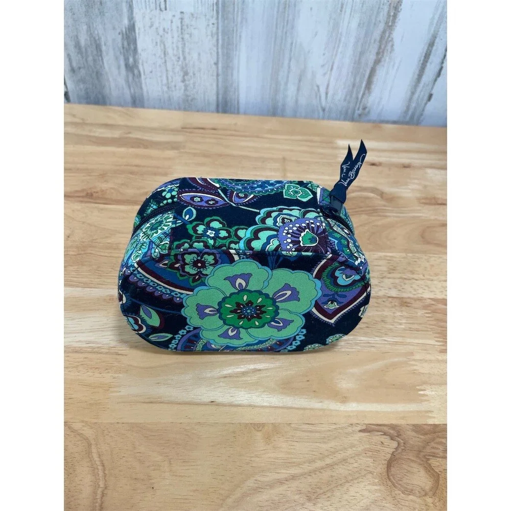 Vera Bradley Zip-Around Travel Jewelry Case Organizer Blue Green Floral